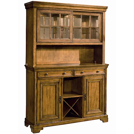 Dining Server & Hutch with Two Sliding Glass Doors